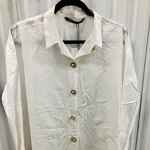 ZARA Cotton Button Down Dress Shirt, Oversized XS, NWT - Picture 2 of 9